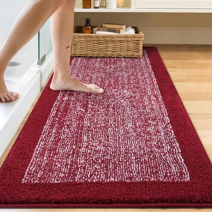 70x24 Long Bathroom Rugs Non Slip Washable, Soft Absorbent Bath Mat Red