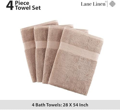 LANE LINEN Bath Towel Set 100% Cotton 4 Piece Soft Absorbent - Taupe