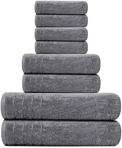 Tens Towels 8 Piece Towel Set, 2 XL Bath, 2 Hand, 4 Washcloth, Dark Grey