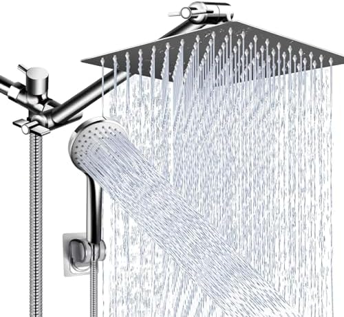 Shower Head Combo,10" High Pressure with 11" Extension Arm 5 Spray Handheld