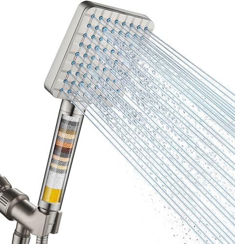 Cobbe Filtered Shower Head with Handheld, High Pressure 6 Spray Mode Showerhead with Filters, Water Softener Filters Beads for Hard Water - Remove Chlorine - Reduces Dry Itchy Skin, Brushed Nickel
