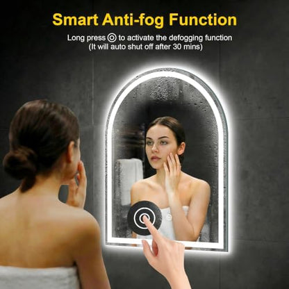 Arched LED Bathroom Mirror with Lights, 20" x 28" Lighted Vanity Mirror