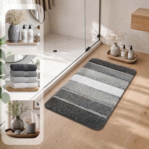 COSY HOMEER Bathroom Rugs 24x17,Ultra Soft Absorbent Bath Mat,Dark Gray