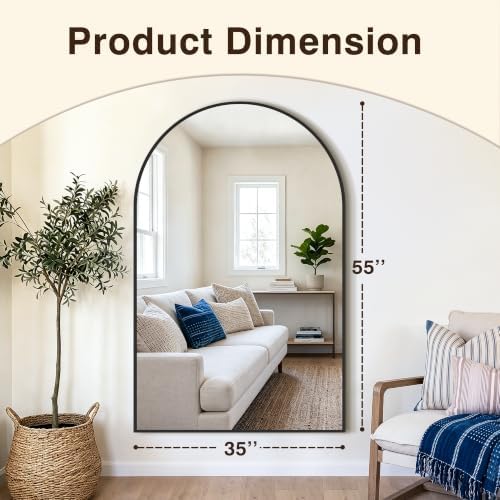 Arched Bathroom Vanity Mirror for Over Sink, 55”x35”, Black