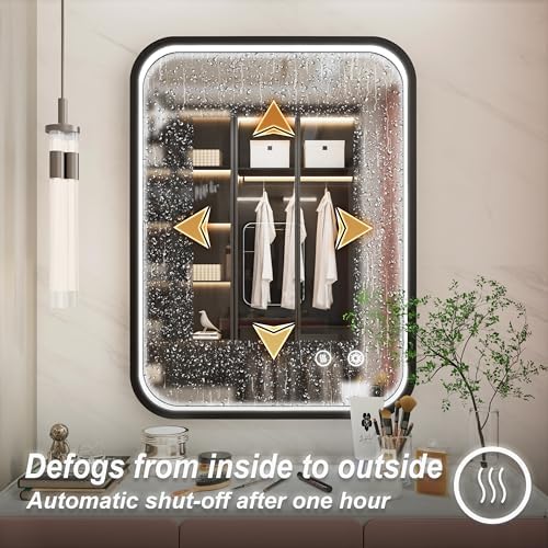 24"x32" LED Bathroom Mirror with Lights, Black Aluminum Frame