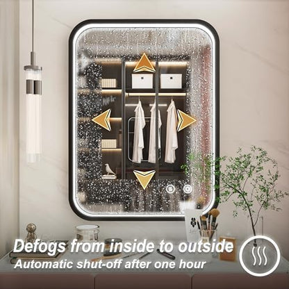 24"x32" LED Bathroom Mirror with Lights, Black Aluminum Frame