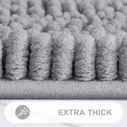 Grandaily Chenille Striped Bathroom Rugs 59x24, Extra Thick and Absorbent Bath Mats, Non-Slip Soft Plush Shaggy Shower Carpet, Machine Wash Dry, Bath Rug for Bathroom, Light Grey