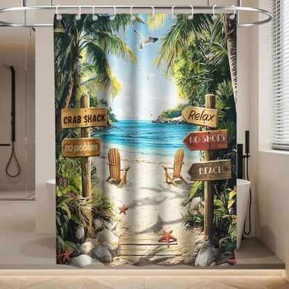Luxury Summer Beach Shower Curtain Modern Coastal Tropical Palm Tree Pretty