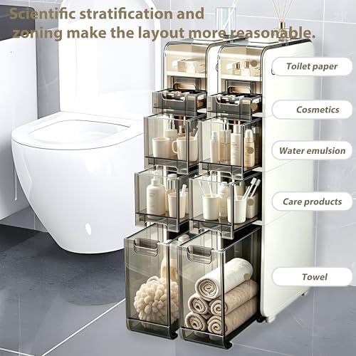 BGYMF 4-Tier Narrow Slim Bathroom Storage Cabinet,Movable,White