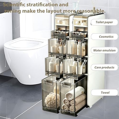 BGYMF 4-Tier Narrow Slim Bathroom Storage Cabinet,Movable,White
