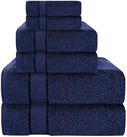 6 Piece Bath Towel Set, 2 Bath, 2 Hand, 2 Washcloths, Navy Blue