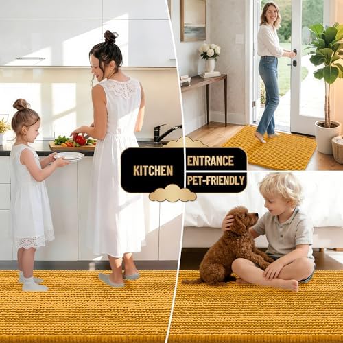 OLANLY Thick Chenille Absorbent Bathroom Rugs Mat 36x24, Golden Yellow