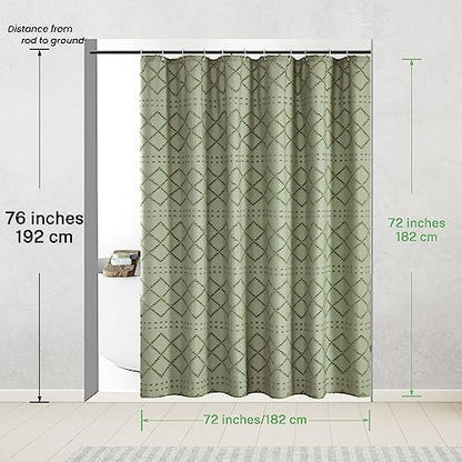 Siiluminisoy Sage Green Boho Shower Curtain Fabric Shower Curtain, 72 x 72 Tufted Chevron Textured Striped Modern Farmhouse Minimalist Cloth for Bathroom