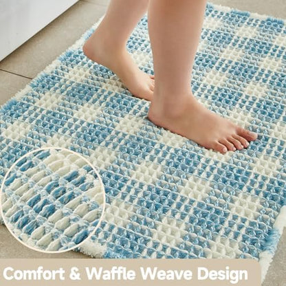 TYUU Waffle Runner Rug Bathroom, Long Cute Bath Mat, 72x24 Blue & White