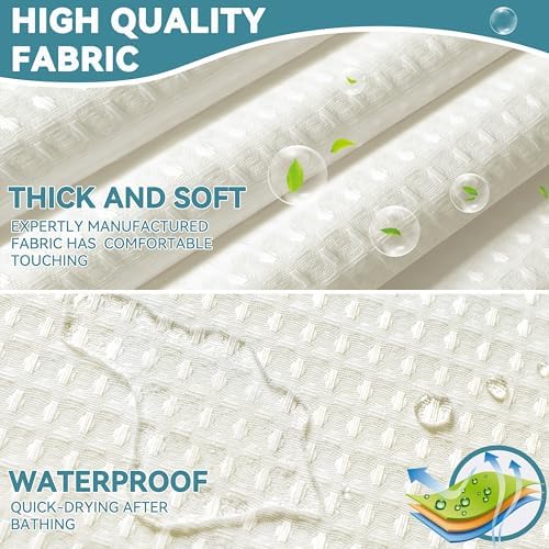Conbo Mio No Hook Waffle Weave Shower Curtain with Snap in Liner Set, Hotel Luxury Beige Shower Curtains for Bathroom with See Through Top Window, Waterproof, Washable 71W x 74H