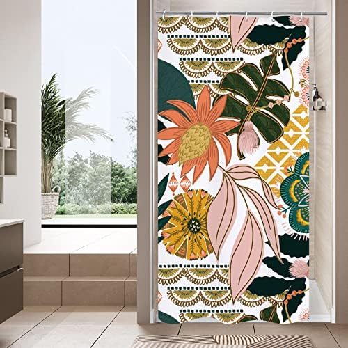 Boho Floral Shower Curtain, Pink Botanical Fabric Curtain, 72 x 72