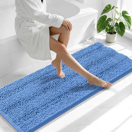 Smiry Thick Chenille Bathroom Runner Rugs 59x20, Bath Mat, Cornflower Blue