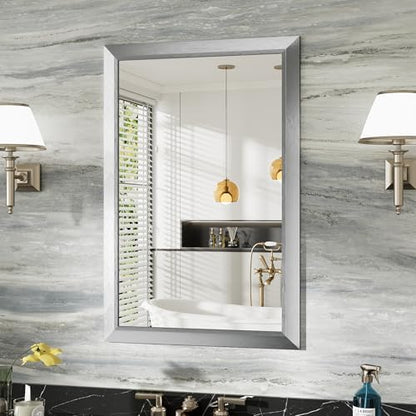 Briivue Bathroom Wall Mirror, Silver Brushed Nickel Metal Frame, 24x36 Inch
