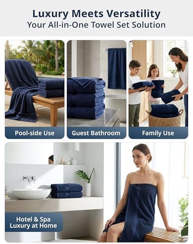 LANE LINEN Bath Sheet Set Absorbent Quick Dry 100% Cotton 4 Pack - Navy