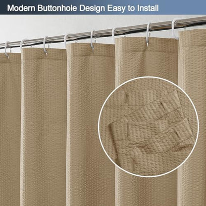 OWENIE Taupe Shower Curtain for Bathroom 84 Inches Extra Long, Elegant 3D Embossed Textured Cloth Waffle Shower Curtain, Modern Luxury Hotel Style, Water Repellent, Machine Washable, 72X84