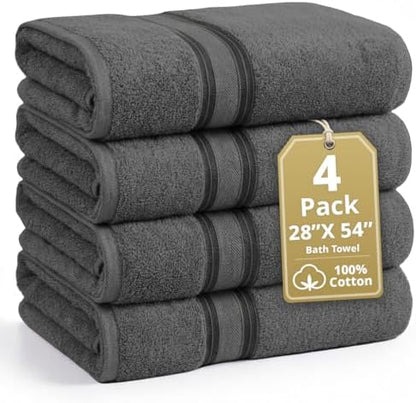 LANE LINEN Towel Set for Bathroom 4 Piece Soft Absorbent Quick Dry - Grey