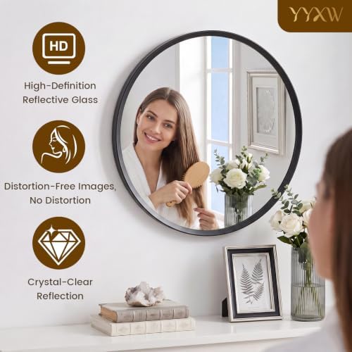 36 inch Black Round Bathroom Mirror,Large Circle Mirror