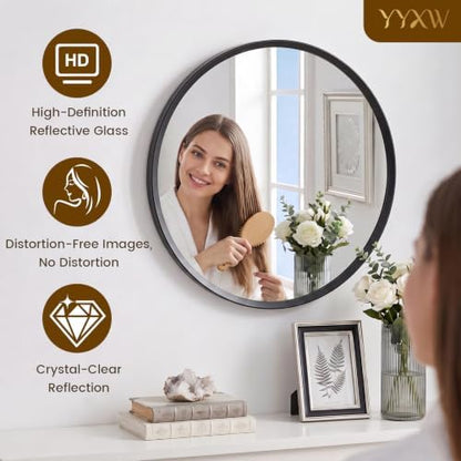24 inch Black Round Bathroom Mirror,Circle Mirror