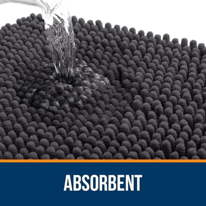 OLANLY Chenille Bathroom Rugs Mats Sets 2 Piece, 30"x20"+24"x20", Dark Grey