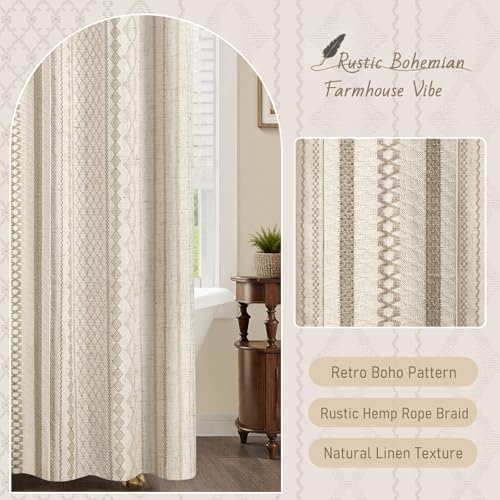 Beige Boho Linen Shower Curtain,72" W x 72" L