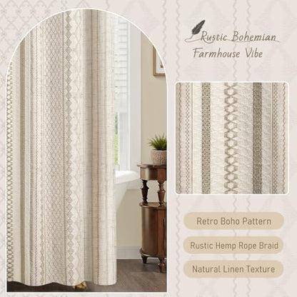 Beige Boho Linen Shower Curtain,72" W x 72" L
