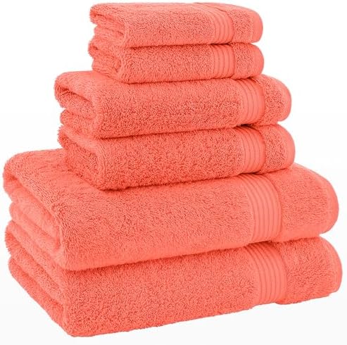 American Veteran Towel, 100% Cotton Turkish 6 Piece Towel Set, Luxury Towels Set of 6 for Bathroom Essentials, 2 Bath Towels 2 Hand Towels 2 Washcloths, Coral