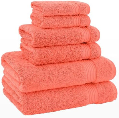 American Veteran Towel, 100% Cotton Turkish 6 Piece Towel Set, Luxury Towels Set of 6 for Bathroom Essentials, 2 Bath Towels 2 Hand Towels 2 Washcloths, Coral