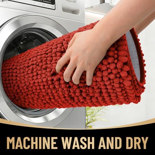 OLANLY Thick Chenille Absorbent Bathroom Rugs Mat 30x20, Rustic Terracotta