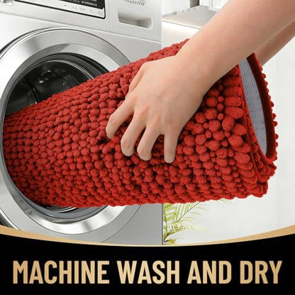 OLANLY Thick Chenille Absorbent Bathroom Rugs Mat 30x20, Rustic Terracotta