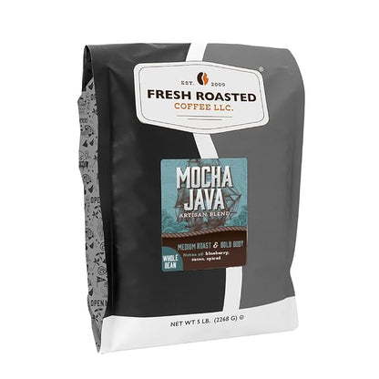 Fresh Roasted Coffee, Mocha Java Whole Bean Coffee, Medium Roast, Kosher, 5 lb (80 oz)