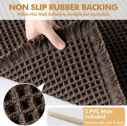 MIULEE Set of 2 Waffle Bathroom Rugs Chocolate Bath Mat 17"x24"+17"x48"