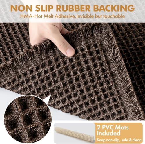 MIULEE Set of 2 Waffle Bathroom Rugs Boho Bath Mat Chocolate 17x24 Inch