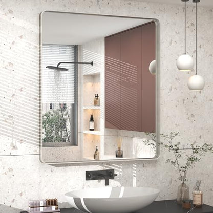30x36 Inch Brushed Silver Bathroom Mirror for Wall