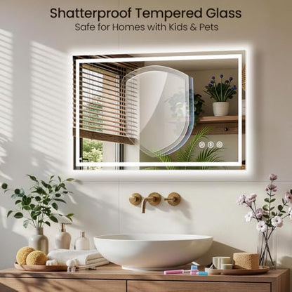 40"x32" LED Bathroom Mirror with Anti-Fog, Backlit & Front Lights, Memory