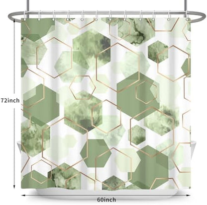 deFouliao Light Green Shower Curtain Geometric Grid Ink Green Modern Abstract Bathroom Shower Curtain Sets Waterproof Fabric for Home Hotel Bathtub Art Decor, with Hooks, 60x72 Inch