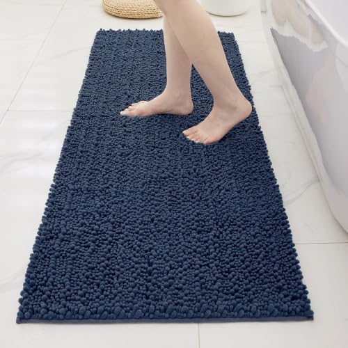 Bathroom Rugs Non Slip Washable 70x24, Extra Thick Soft Chenille Absorbent Bath Mat, High Density Barrier Non Slip Backing, Quick Dry Plush Shaggy Floor Carpet for Tub&Shower, Blue