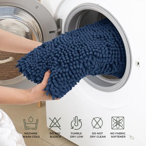 Bcoimo Bath Rug Mat Sets, 2 Piece High Absorbent Chenille Bathroom Mat Navy