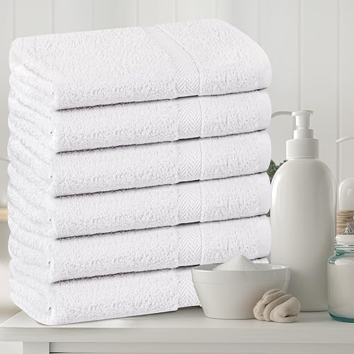 Towel and Linen Mart 100% Cotton White 6 Pack Medium Bath Towel Set, Quick Dry, Super Absorbent, Light Weight, Soft Feel, Premium Towels for Hotel, Spa and Bathroom (24 X 48 6 Pack White)