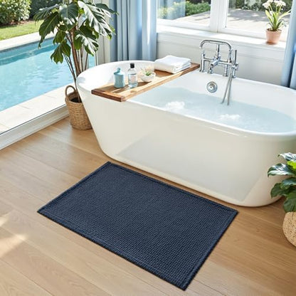 DEXI Chenille Bath Mat 43x24, Soft Absorbent Bathroom Rugs, Navy