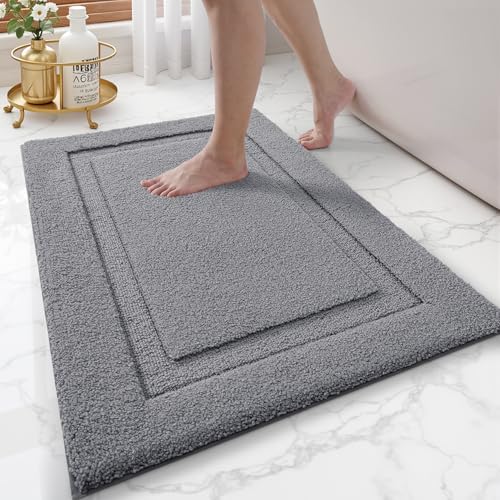 LUMI Ultra Soft Bathroom Rugs Absorbent, Non Slip Bath Mat 16X24, Dark Grey