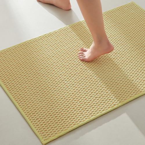 TYUU Bathroom Rugs Non Slip Washable, Super Absorbent Thin Bath Mat Quick Dry Low Pile Bathroom Rug, Yellow 24"x47"
