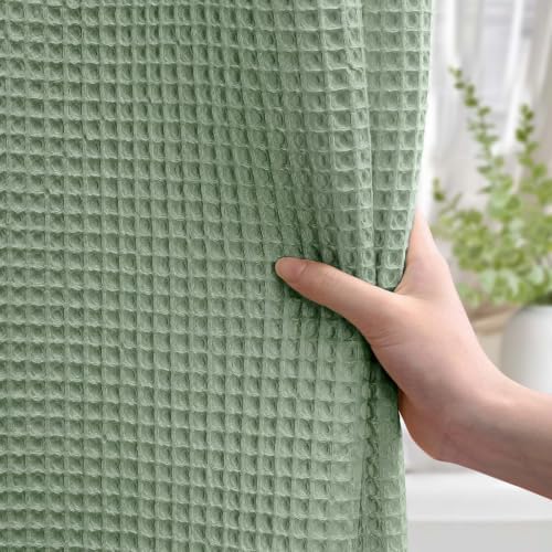 Waffle Weave Shower Curtain Heavyweight Cotton Fabric Sage Green 72Wx72L