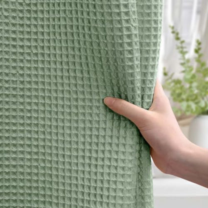 Waffle Weave Shower Curtain Heavyweight Cotton Fabric Sage Green 72Wx72L