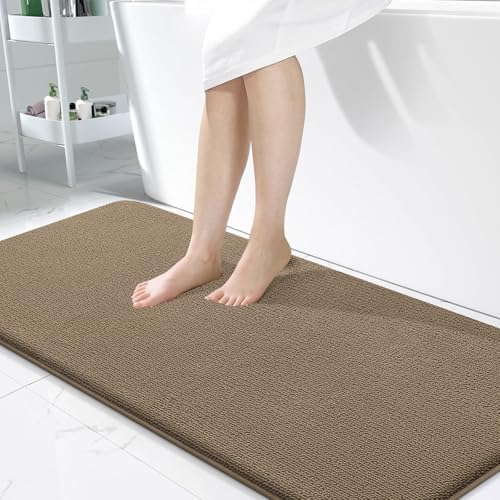 OLANLY Memory Foam Bathroom Runner Rug 47x24, Absorbent Long Bath Mat, Tan