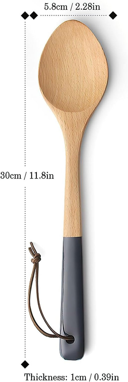 AOOSY Large Wooden Cooking Spoons for Kitchen, 12 Inch Natural Wood Spoons with Heat Resistant & Scratch-Free Design for Mixing, Baking, Serving Nonstick Cookware